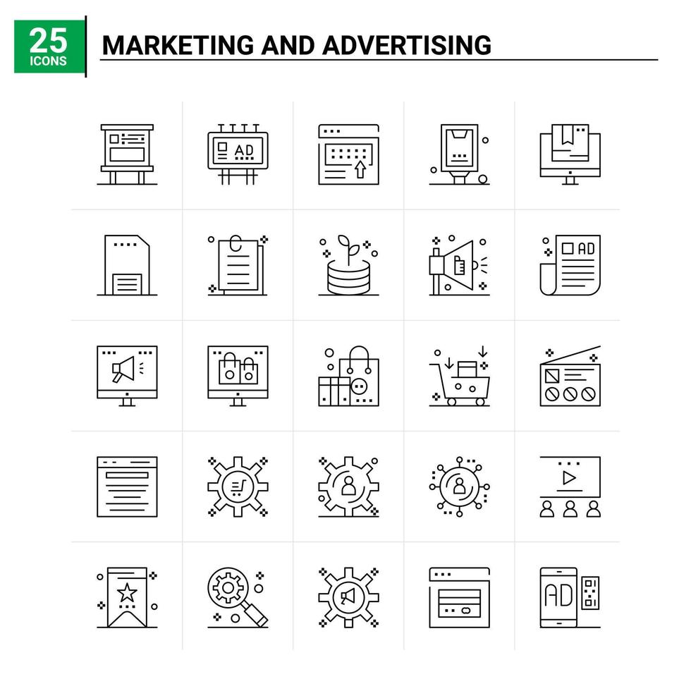 25 conjunto de ícones de marketing e publicidade de fundo vetorial vetor