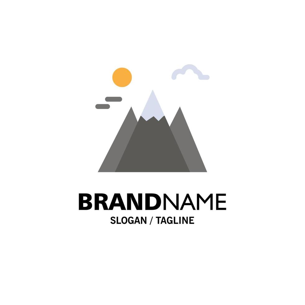 modelo de logotipo de negócios de sol de montanha de paisagem cor plana vetor