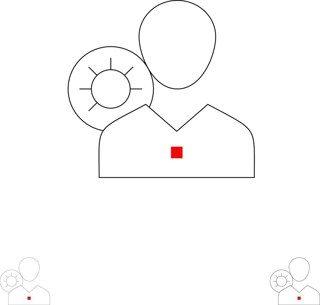 equipamento de eficiência de trabalho usuário de perfil pessoal humano negrito e conjunto de ícones de linha preta fina vetor