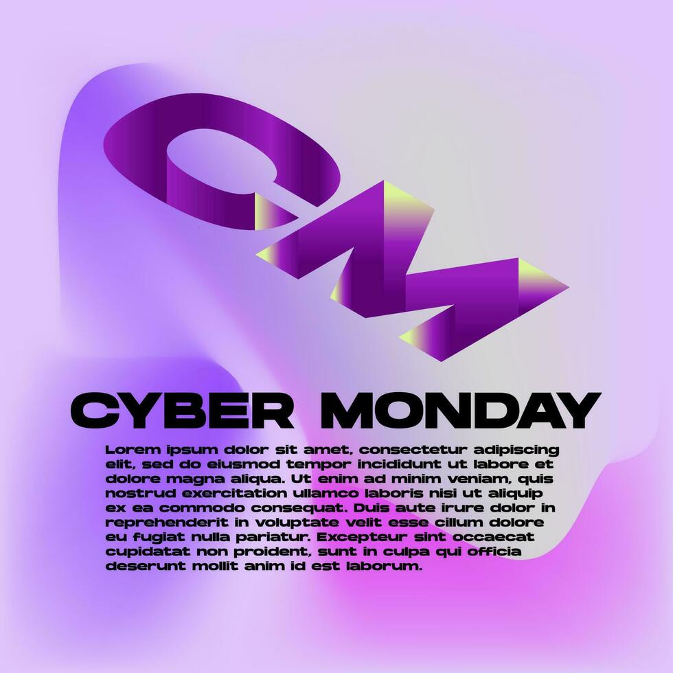 modelo cyber monday editável com efeito de texto profundo e fundo de malha de gradiente roxo. para pôster, banner, convite de cartão, mídia social vetor