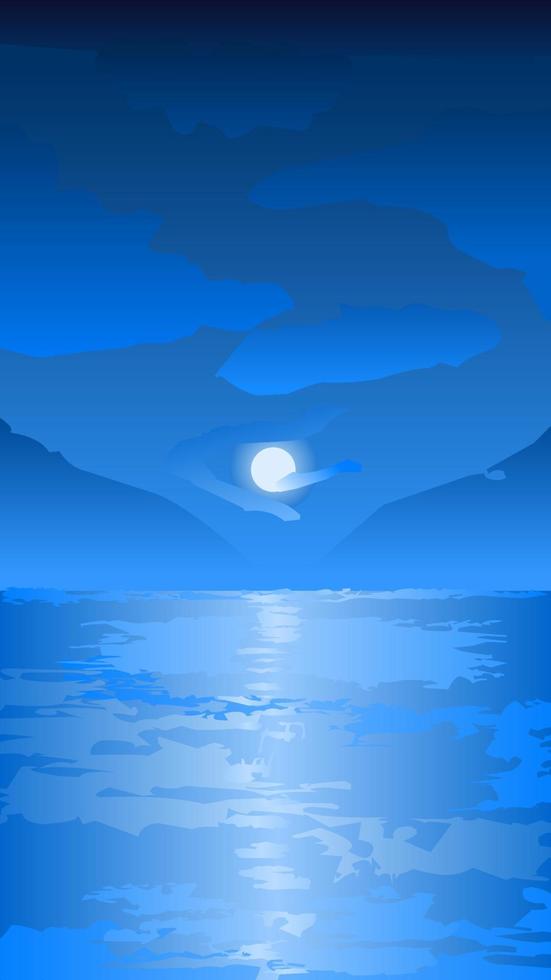 ilustração vetorial do oceano à noite. luar no mar para gráfico, papel de parede, recursos, negócios, design ou decoração. reflexo do luar no mar. céu noturno no mar vetor