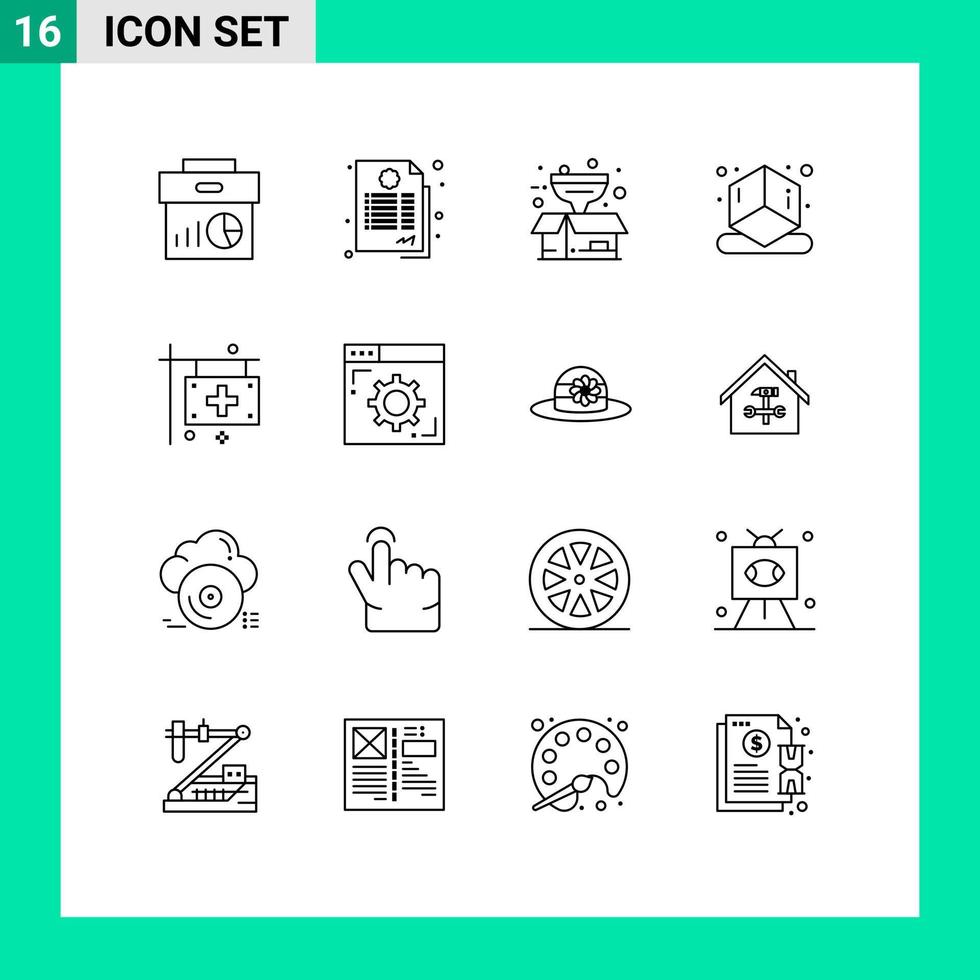 16 pacote de esboço de interface de usuário de sinais e símbolos modernos de elementos de design de vetor editável de filtro de impressão de negócio de forma clínica