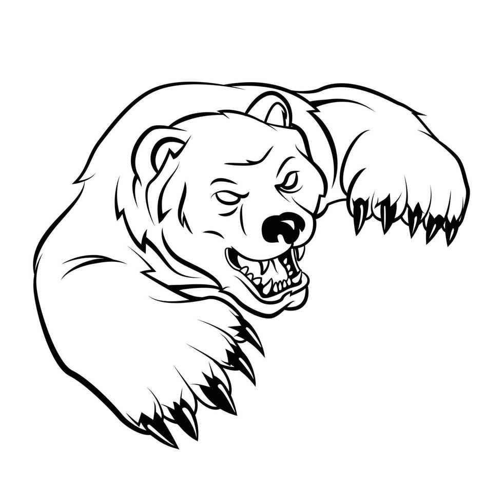 urso com raiva ilustração preto e branco vetor