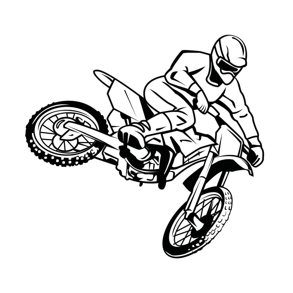 ilustração em preto e branco moto cross rider vetor