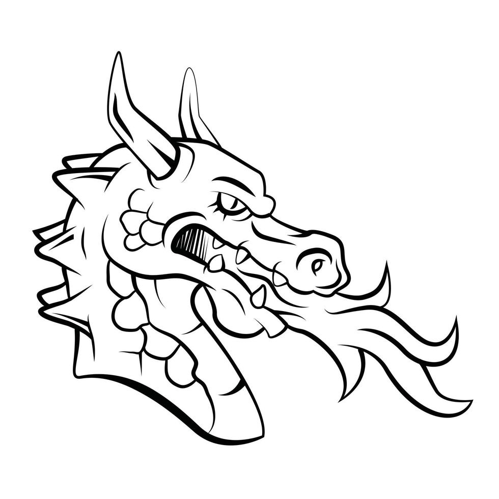 cabeça de dragão tatuagem preto e branco vetor