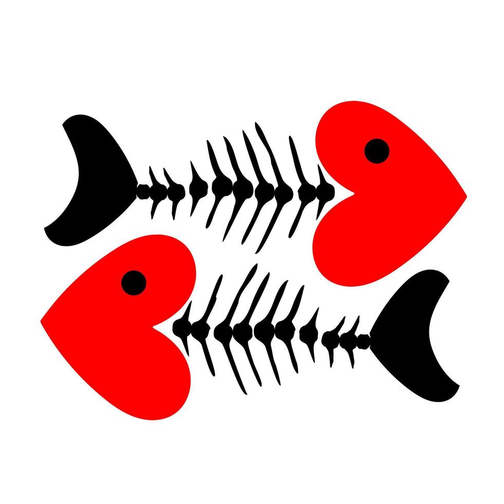 design de logotipo de ícone de vetor de símbolo de esqueleto de osso de peixe e coração.