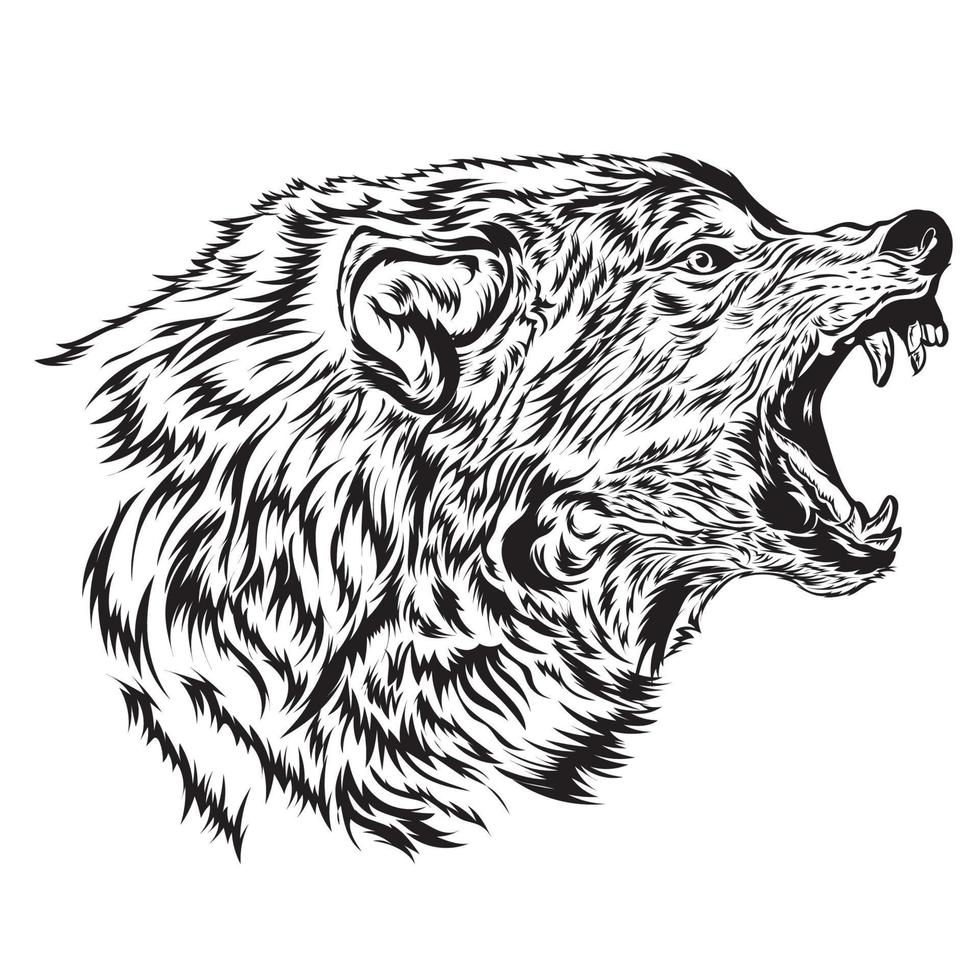 ilustração de rosto de lobo louco em estilo desenhado à mão, bom para camiseta, design de tatuagem e logotipo da banda vetor
