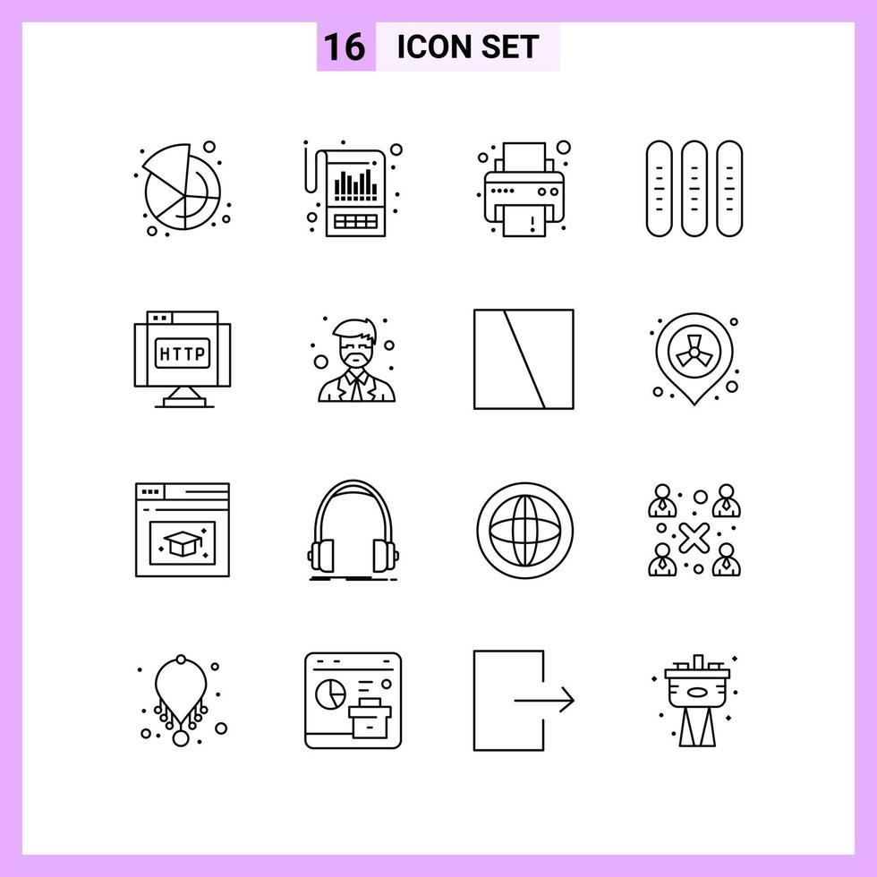 16 ícones em símbolos de contorno de estilo de linha em sinais vetoriais criativos de fundo branco para web móvel e impressão vetor