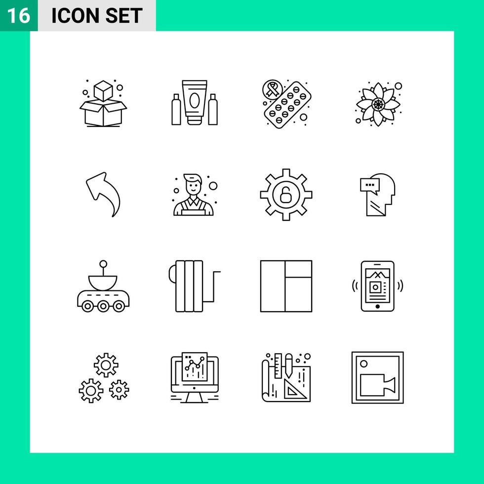 16 contornos de vetores temáticos e símbolos editáveis de setas de medicina esquerda rangoli elementos de design de vetores editáveis