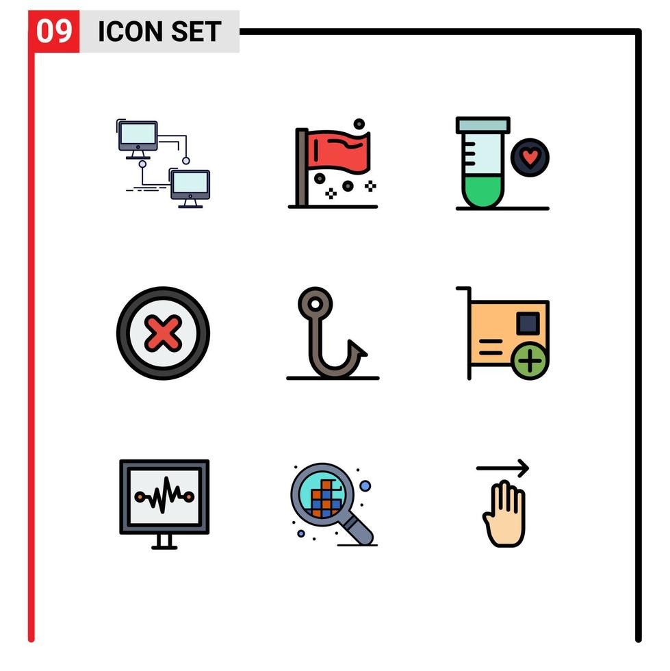 9 ícones criativos sinais modernos e símbolos de elementos de design vetorial editáveis de espaço cancelado global da interface do usuário de pesca vetor