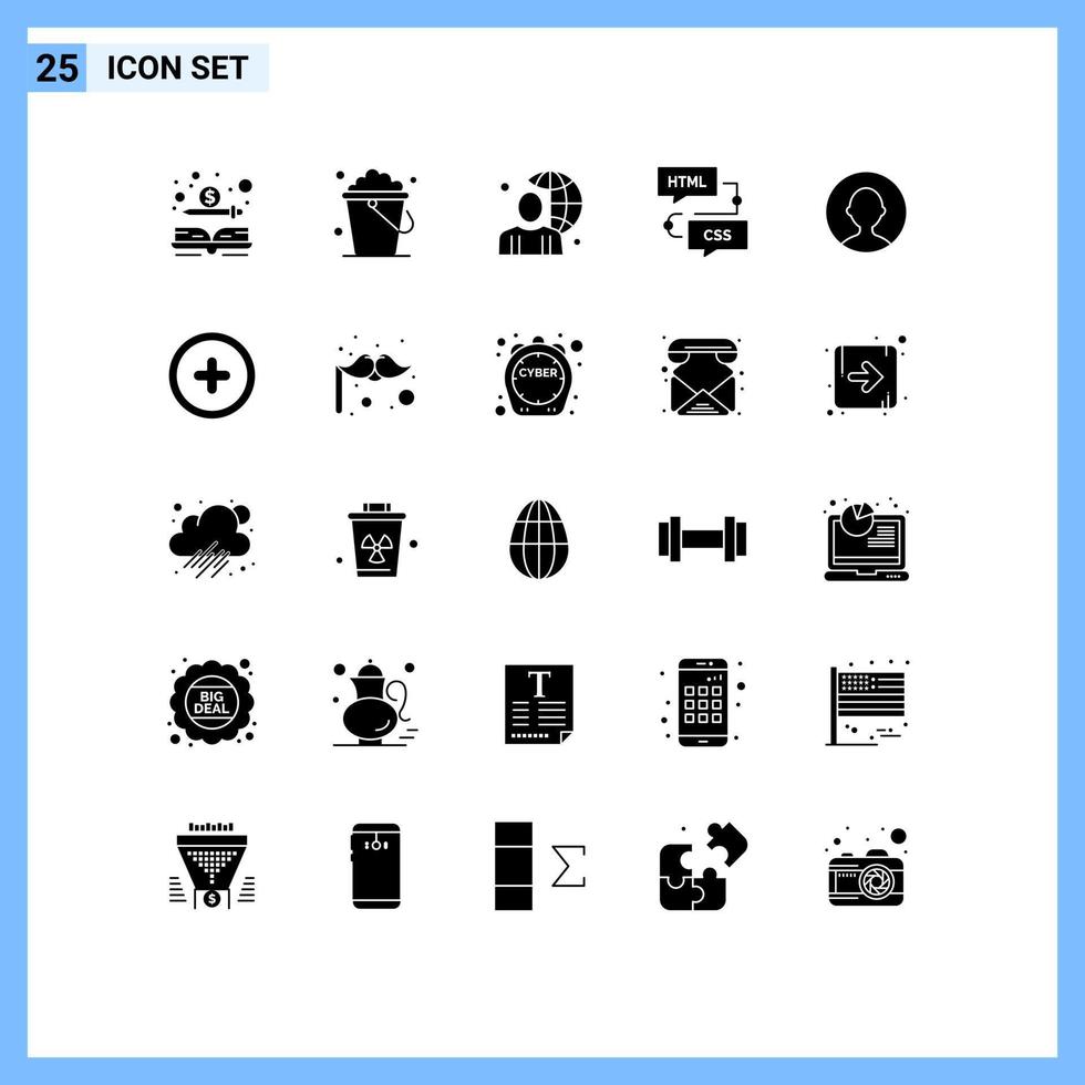 25 ícones criativos, sinais e símbolos modernos do usuário de desenvolvimento de programação, desenvolvem elementos de design vetorial editáveis do mundo vetor