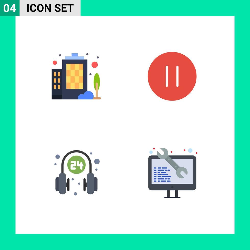 conjunto de ícones planos de interface móvel de 4 pictogramas de elementos de design de vetores editáveis de suporte de parada de controle de operador de construção