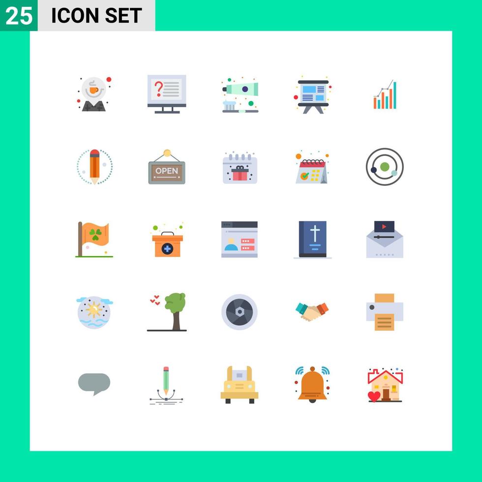 pacote de 25 sinais e símbolos modernos de cores planas para mídia impressa na web, como apresentação de informações de estudo de treinamento, escova de dentes, elementos de design vetorial editáveis vetor