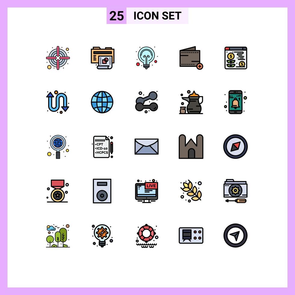 25 ícones criativos, sinais e símbolos modernos de plantas, ideias, carteira, comércio, elementos de design de vetores editáveis