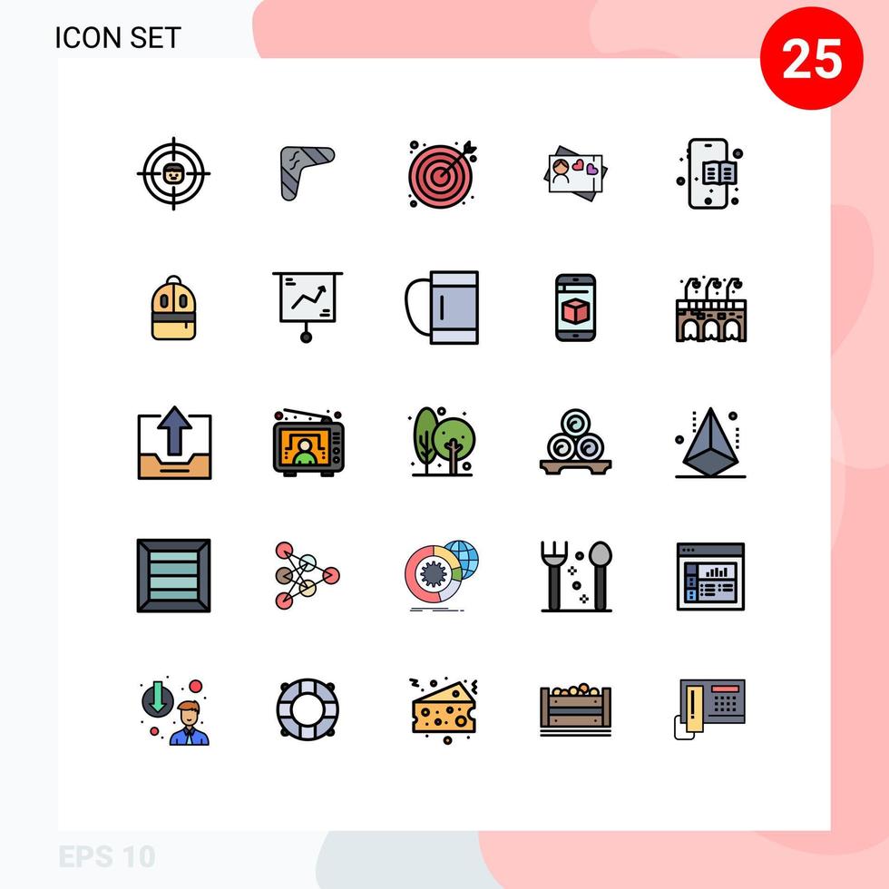 25 interface do usuário linha cheia pacote de cores planas de sinais e símbolos modernos de elementos de design de vetores editáveis de pesquisa de alvo indígena da web de amor