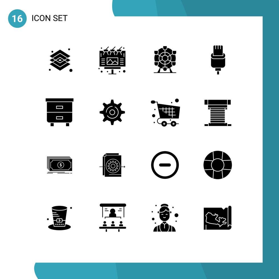 16 ícones criativos sinais modernos e símbolos de elementos de design vetoriais editáveis de cabo de conector externo de relâmpago de gaveta vetor