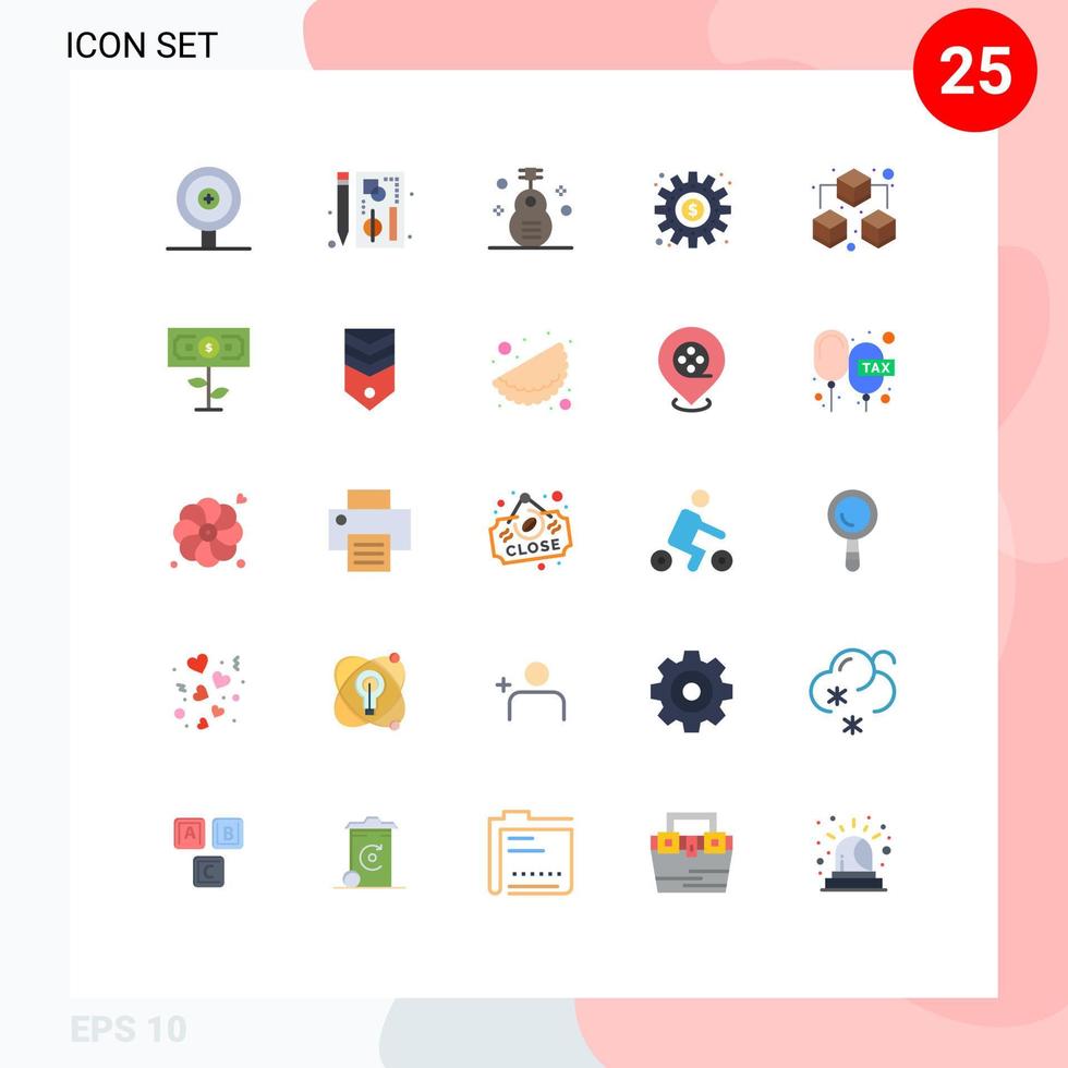 25 cores planas de vetores temáticos e símbolos editáveis de dinheiro de trabalho clássico fazendo elementos de design de vetores editáveis de música