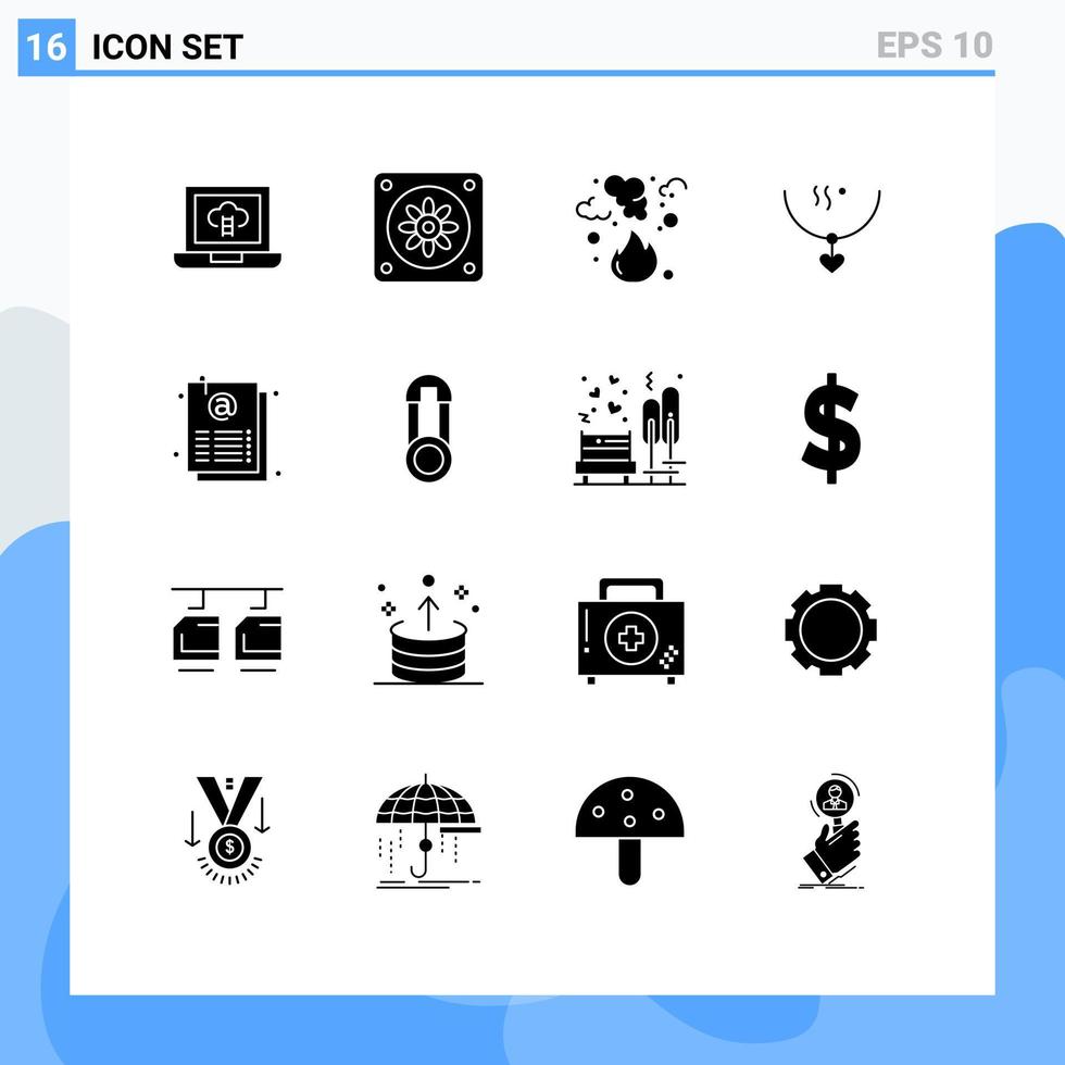conjunto de 16 sinais de símbolos de ícones de interface do usuário modernos para documento de página poluição casamento casamento elementos de design de vetores editáveis
