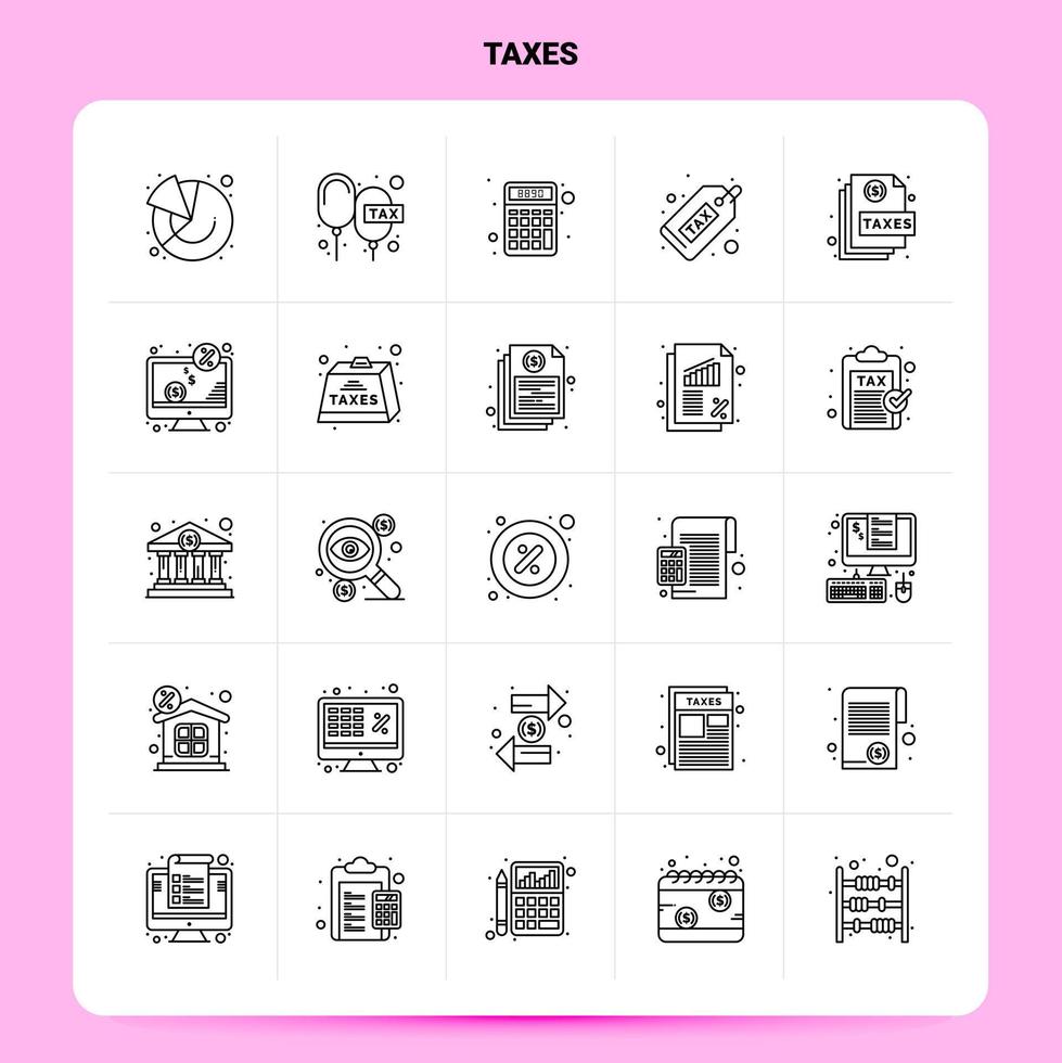 esboço 25 conjunto de ícones de impostos vetor design de estilo de linha ícones pretos conjunto de pictograma linear pacote de ideias de negócios móveis e web design ilustração vetorial