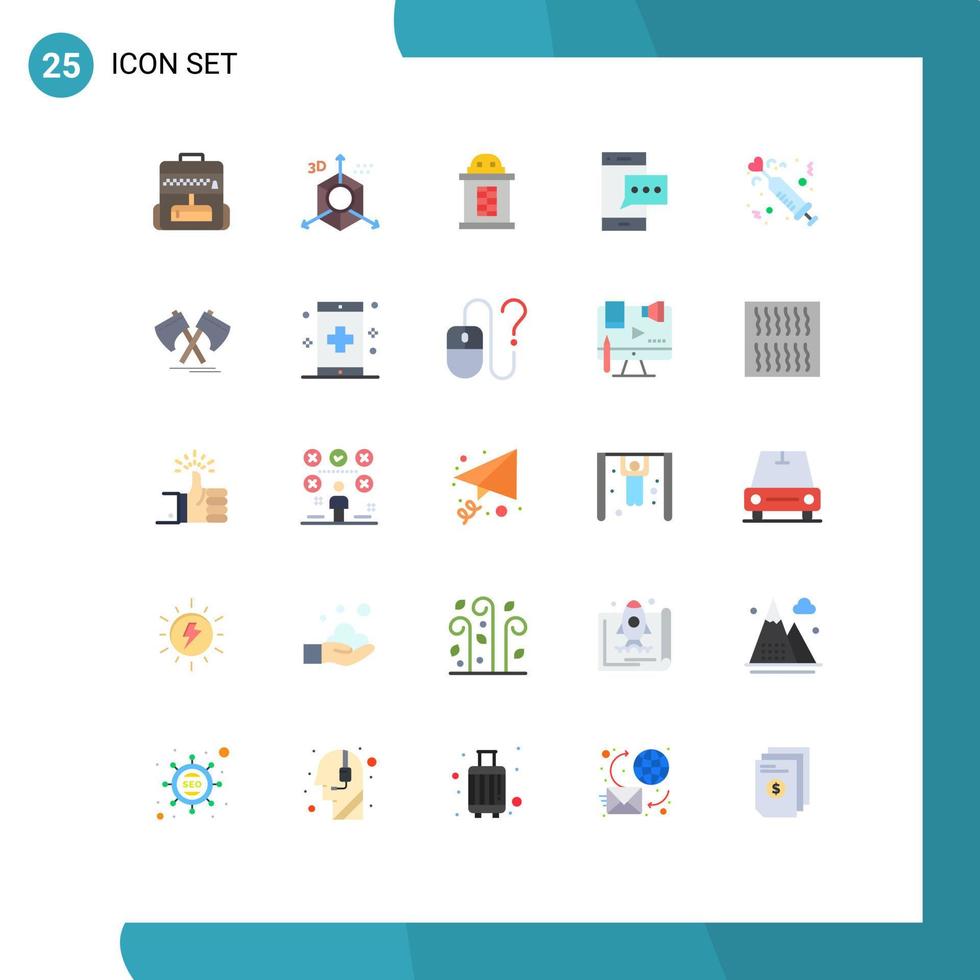 pacote de 25 sinais e símbolos modernos de cores planas para mídia impressa na web, como coração, bilhete de telefone inteligente, mensagem telefônica editável, elementos de design vetorial vetor