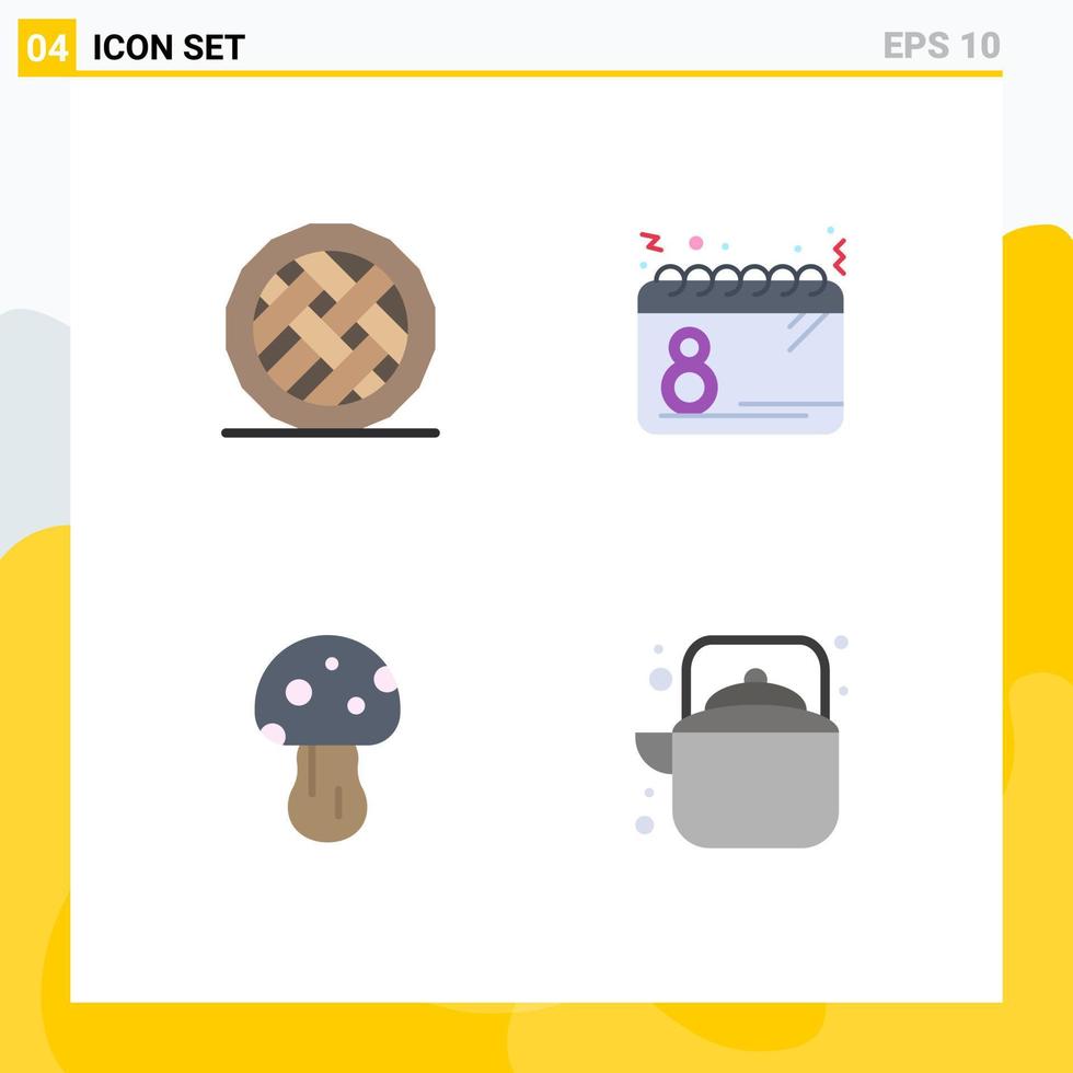 pacote de linha vetorial editável de 4 ícones planos simples de elementos de design de vetores editáveis de dia de torta de data de cozimento