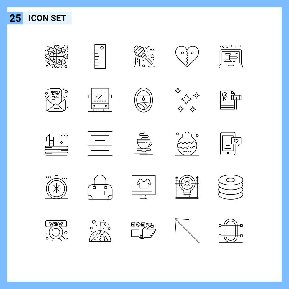 25 linhas temáticas de vetores e símbolos editáveis de quebra de leilão, mel, como elementos de design de vetores editáveis de coração