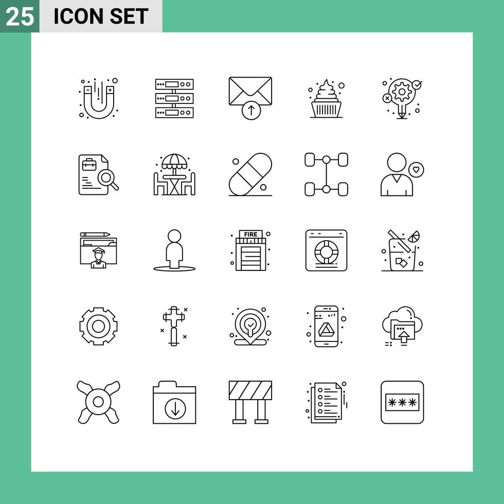grupo de 25 linhas modernas definidas para arquivos de doces de engrenagem sorvete creme elementos de design vetoriais editáveis vetor