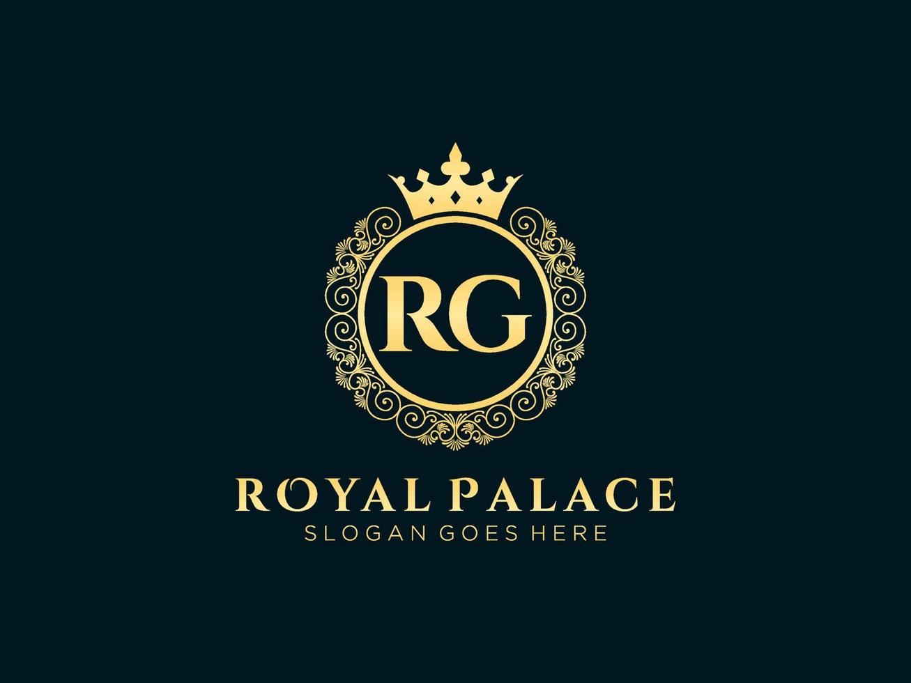 letra rg antigo logotipo vitoriano de luxo real com moldura ornamental. vetor