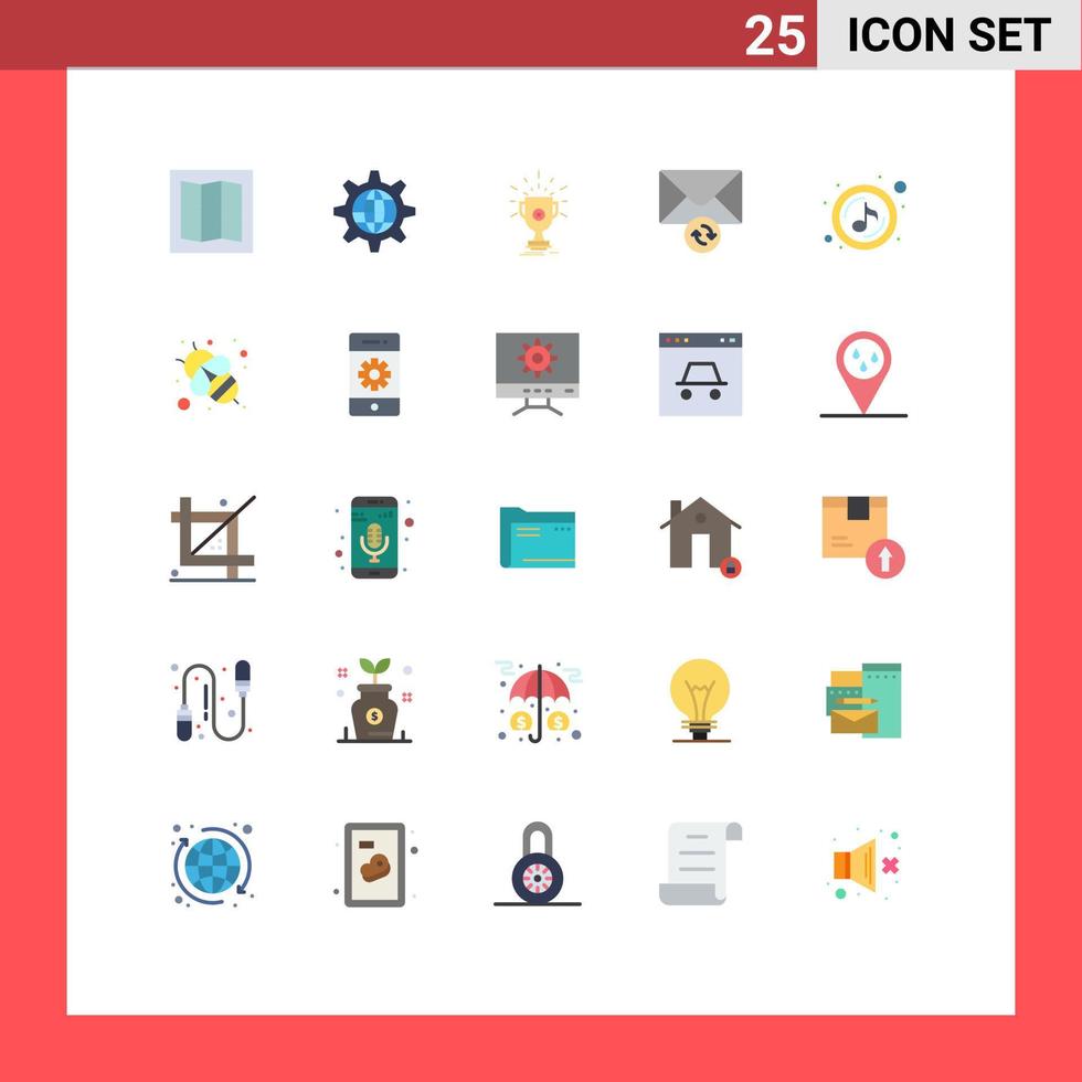 pacote de interface do usuário de 25 cores planas básicas de troféu de música quaver sincronização de correio editável elementos de design vetorial vetor
