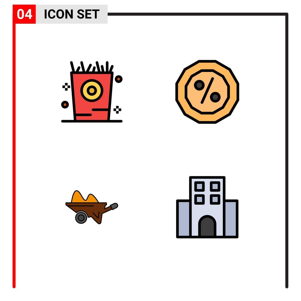pacote de cores planas fullline de 4 símbolos universais de batatas fritas festa de fazenda porcentagem de elementos de design de vetores editáveis de jardinagem