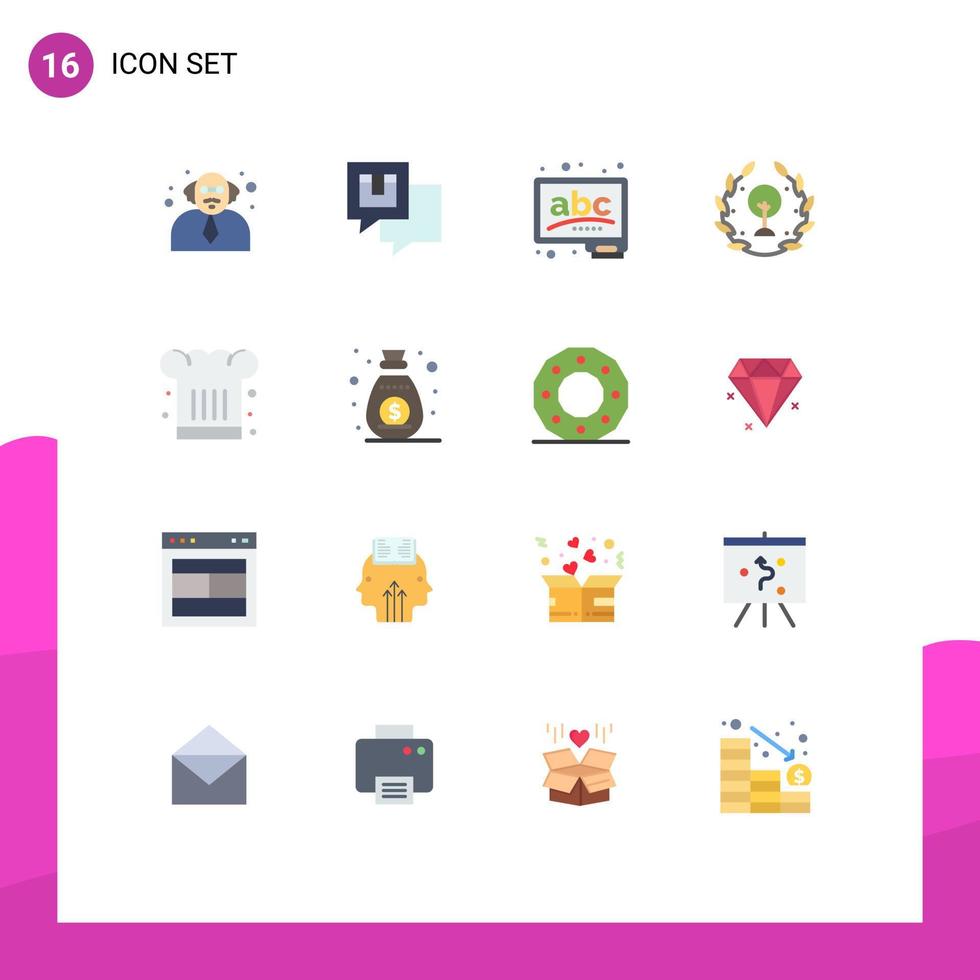 Pacote de cores planas de 16 interfaces de usuário de sinais e símbolos modernos de folha de chef abc pacote editável de terra verde de elementos de design de vetores criativos