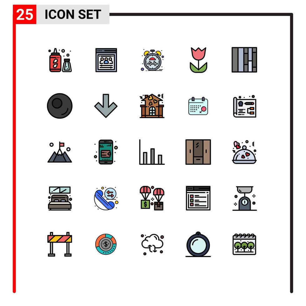 25 interface do usuário linha cheia pacote de cores planas de sinais e símbolos modernos de layout de contorno foto de coração flor editável vetor elementos de design