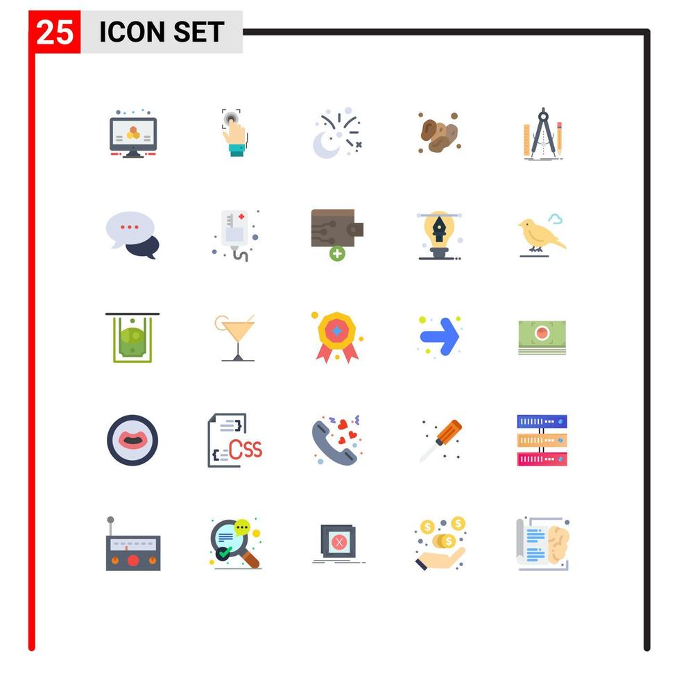 grupo de 25 sinais e símbolos de cores planas para celebração de fogos de artifício de scanner de datas islâmicas elementos de design de vetores editáveis