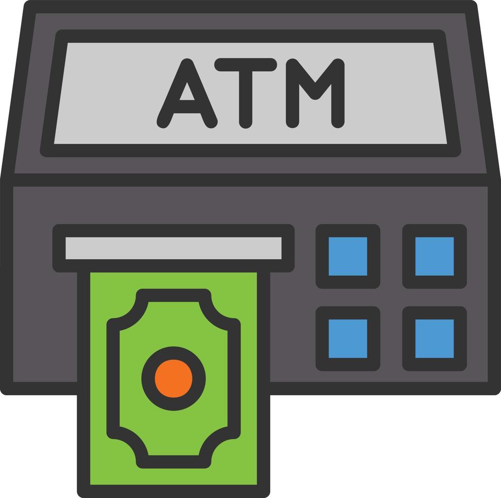 ícone cheio de linha de máquina atm vetor