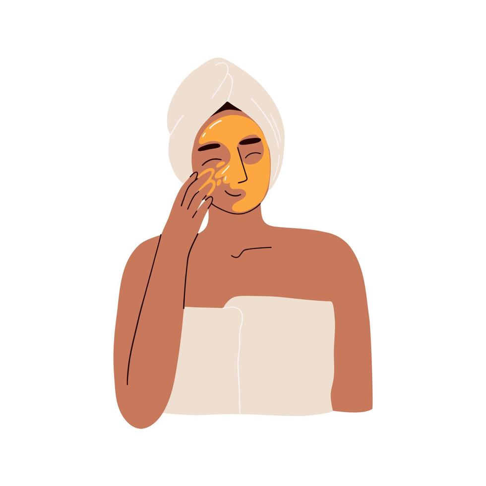 uma mulher aplica uma máscara facial. ilustração vetorial em estilo simples vetor