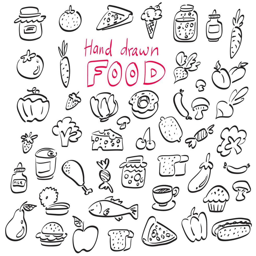 conjunto de ícones de comida ilustração vetorial desenhado à mão isolado na arte de linha de fundo branco. vetor