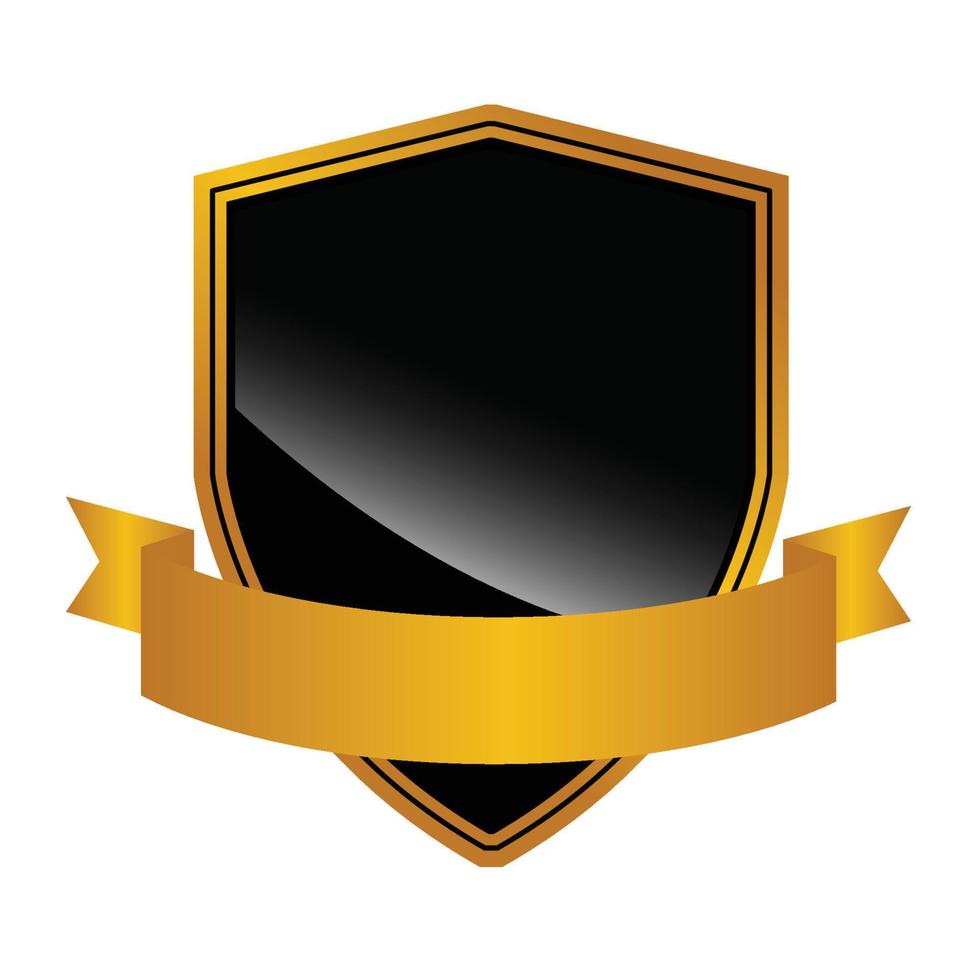 design de vetor de fita de escudo de emblema de ouro preto