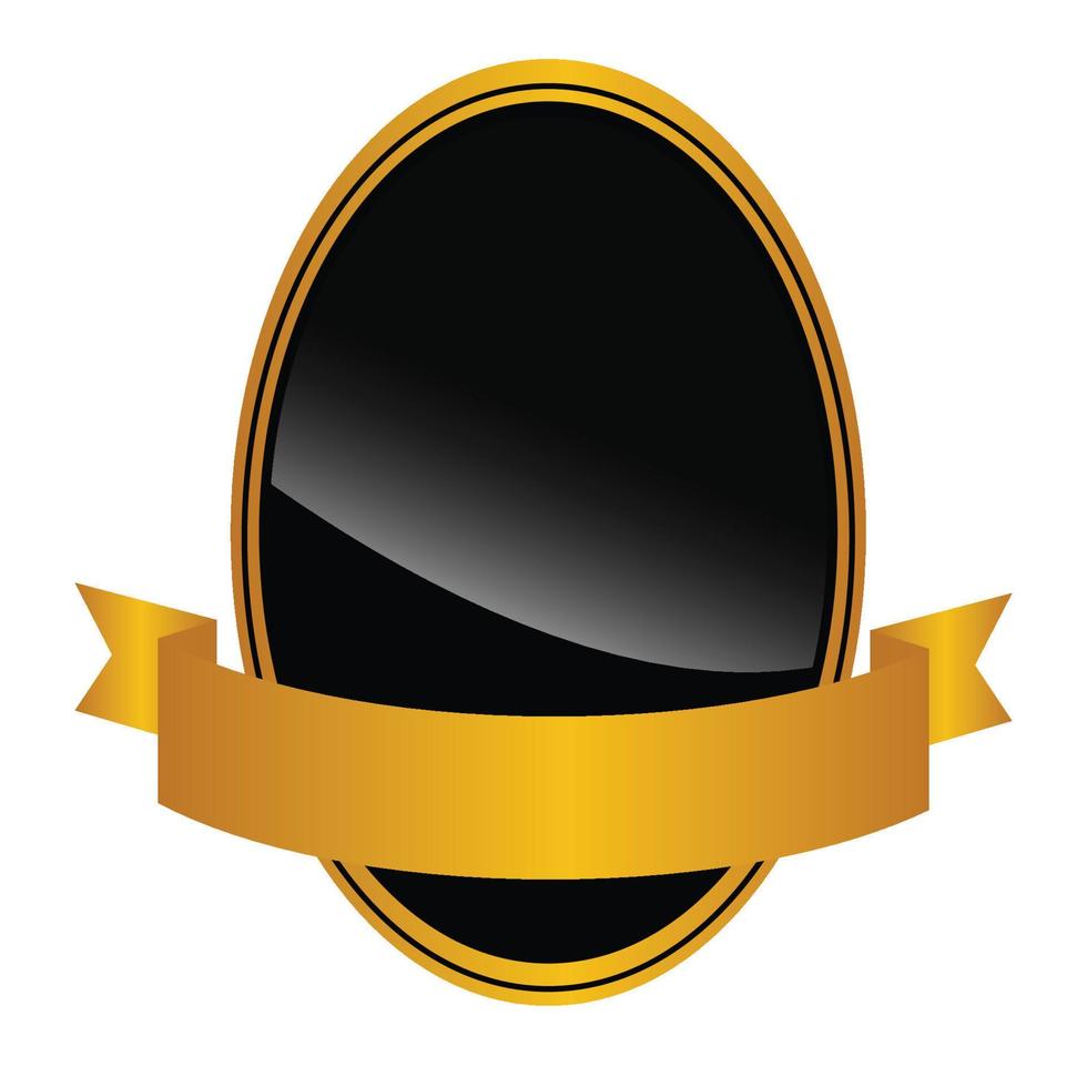 emblema oval com design de vetor de fita dourada