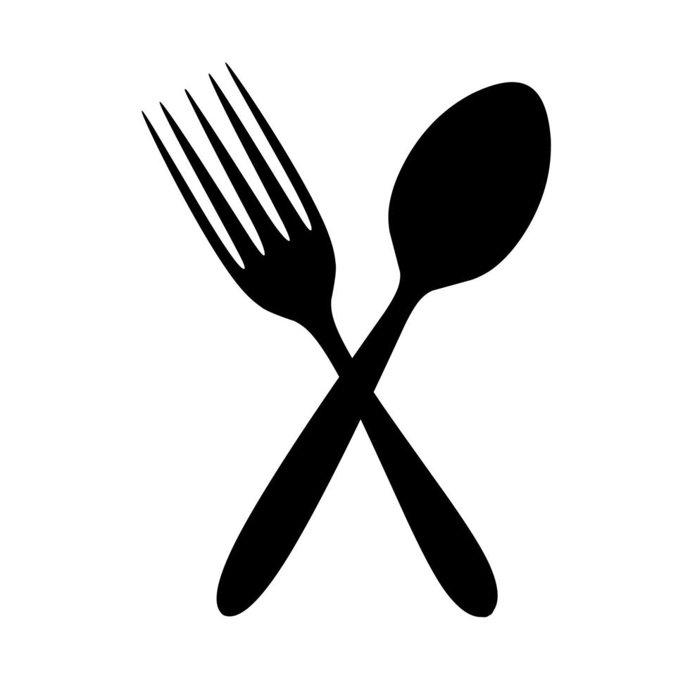 logotipo do ícone de garfo e colher em fundo branco. ótimo para logotipos de restaurantes e lanchonetes. vetor