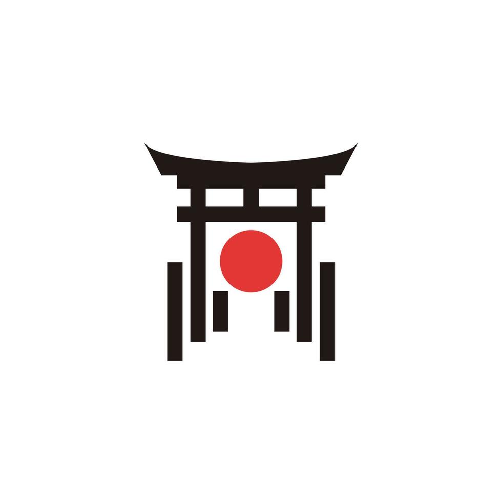 ilustração japão portão torii com vetor de design de logotipo de sinal vermelho