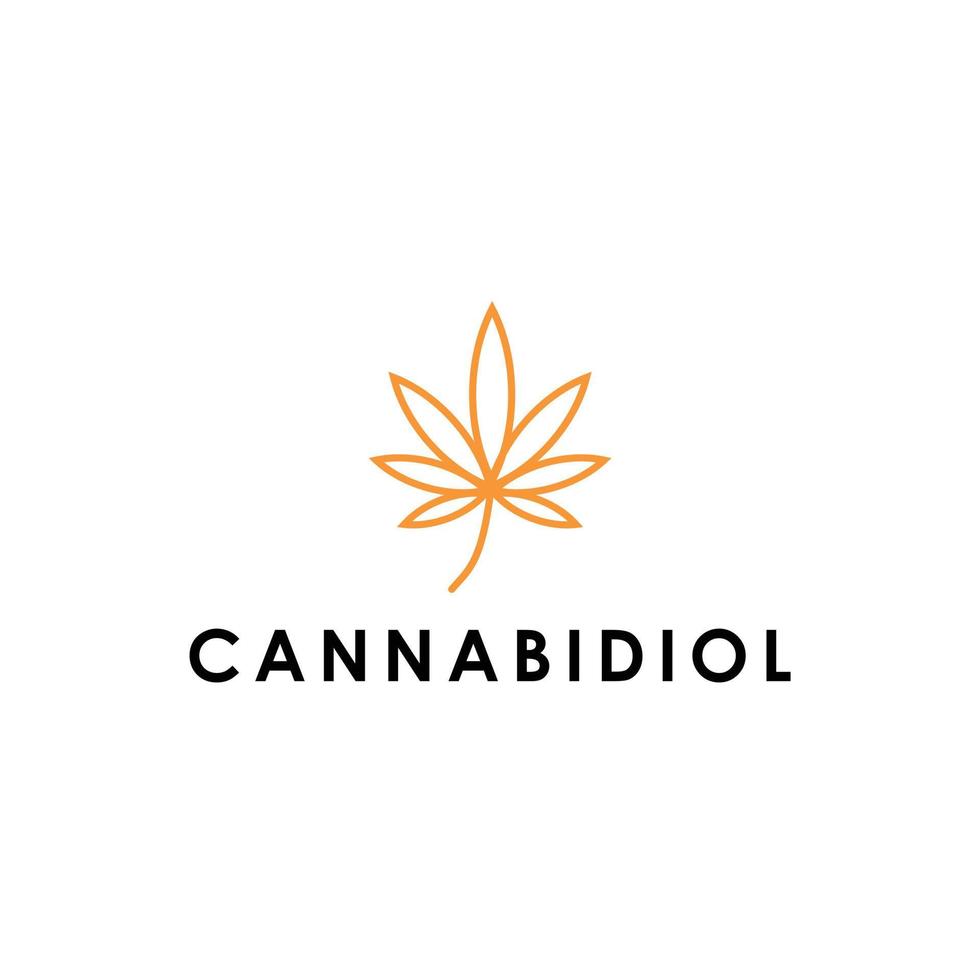 folha de cânhamo de maconha cbd laranja com design de vetor de logotipo de arte de linha