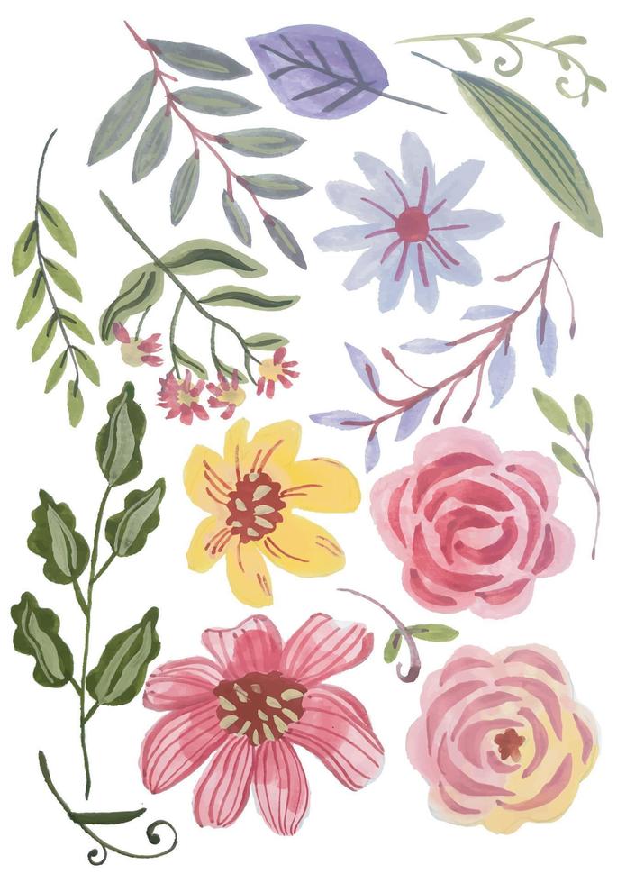 elementos de flores em aquarela desenho de mão clipart vetor