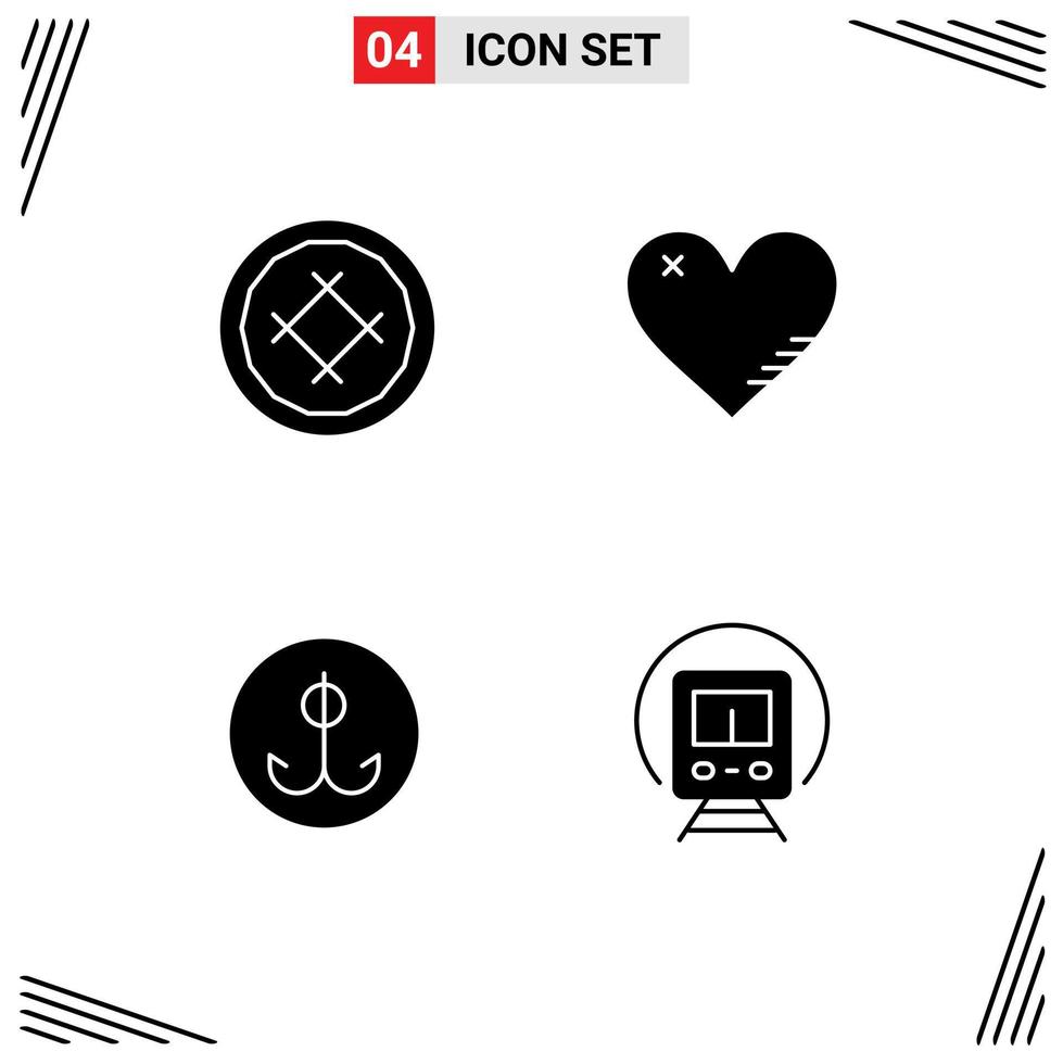 pacote de glifos sólidos de 4 símbolos universais de relatório de padaria, comida, amor, pesca, elementos de design de vetores editáveis
