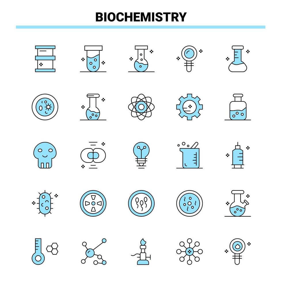 25 ícones bioquímicos preto e azul definem design de ícone criativo e modelo de logotipo vetor