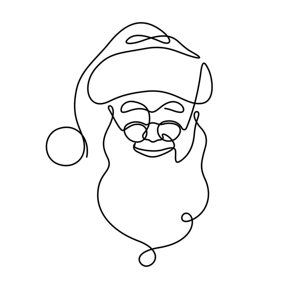 rosto de papai noel em estilo de desenho de linha contínua vetor