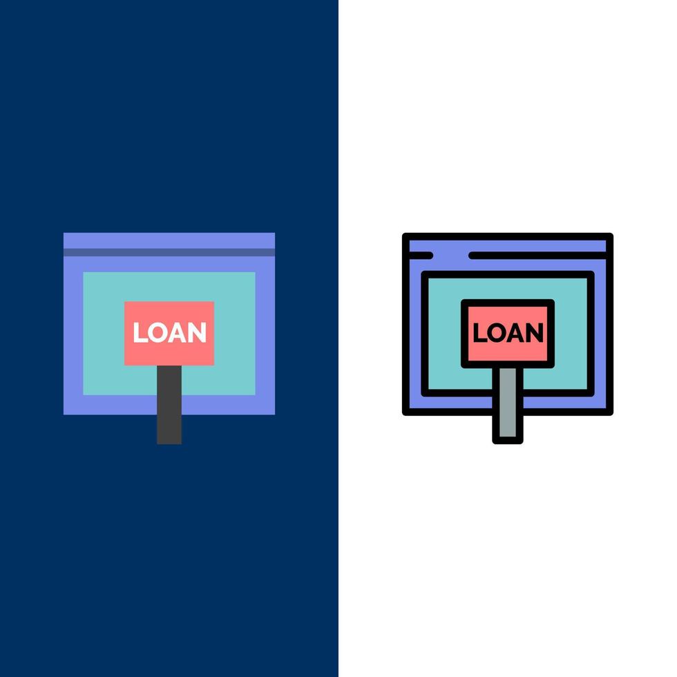crédito internet empréstimo dinheiro online ícones plano e conjunto de ícones cheios de linha vector fundo azul