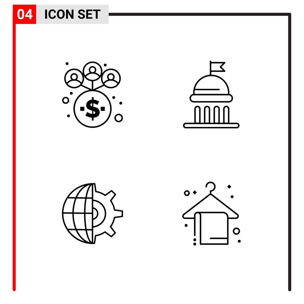 4 ícones gerais para impressão de design de site e aplicativos móveis 4 sinais de símbolos de contorno isolados no fundo branco 4 pacote de ícones vetor