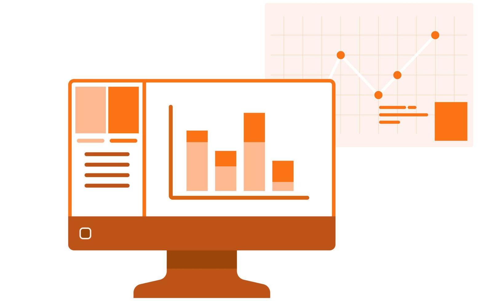 exibição de gráfico de barras no monitor do computador, relatórios de negócios e apresentações vetor