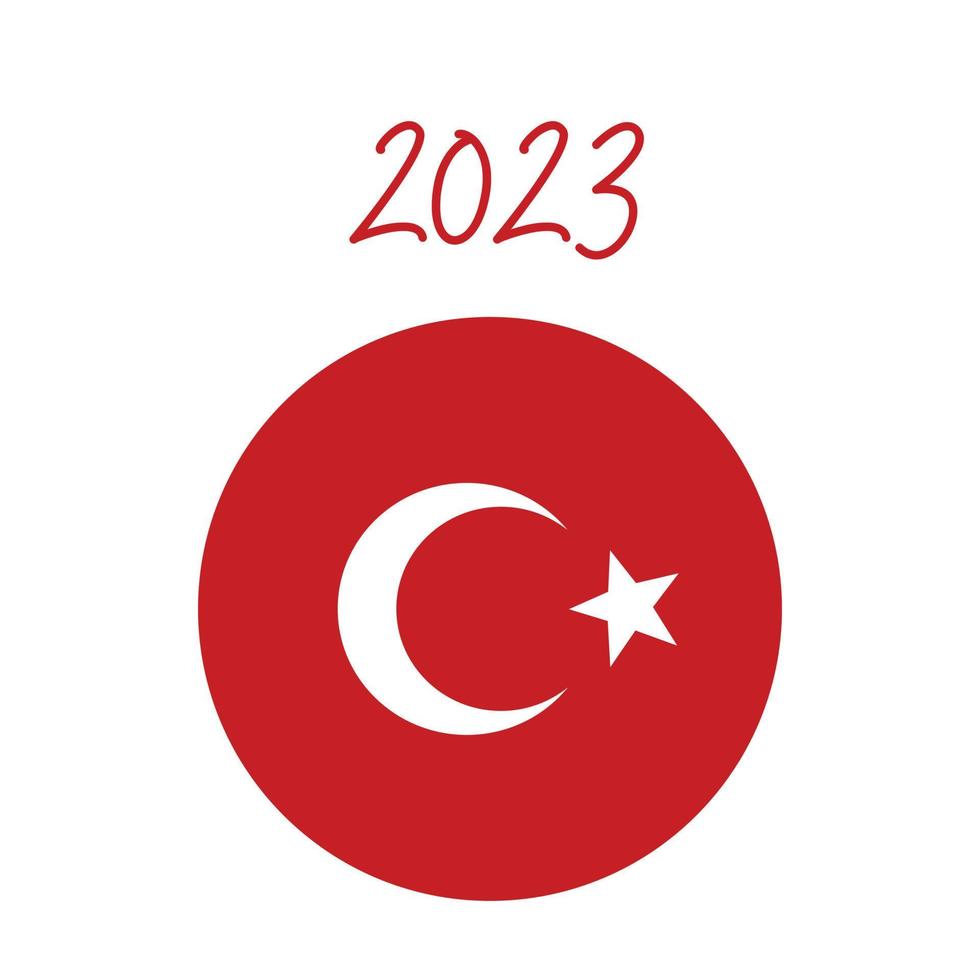 Ilustração do ícone da bandeira turca 2023 em forma redonda para celebração. vetor