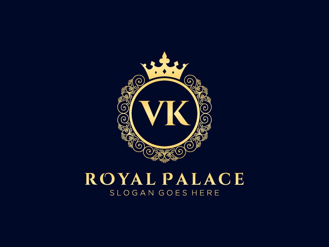 carta vk antigo logotipo vitoriano de luxo real com moldura ornamental. vetor